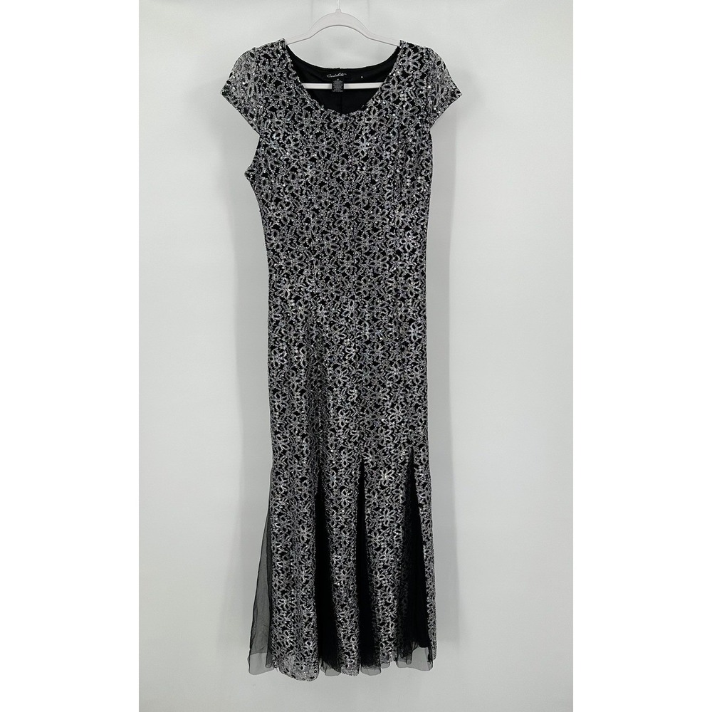 Candalite Womens Whimsigoth Silver Black Sequin Maxi Evening Gown Dress M Glam